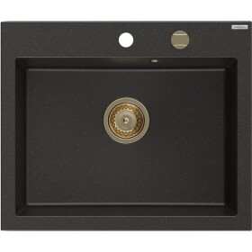 MEXEN/S - Elix granitový dřez 1-miska 600 x 500 mm, černá/zlatá metalik, sifon zlatá 6525601005-75-G