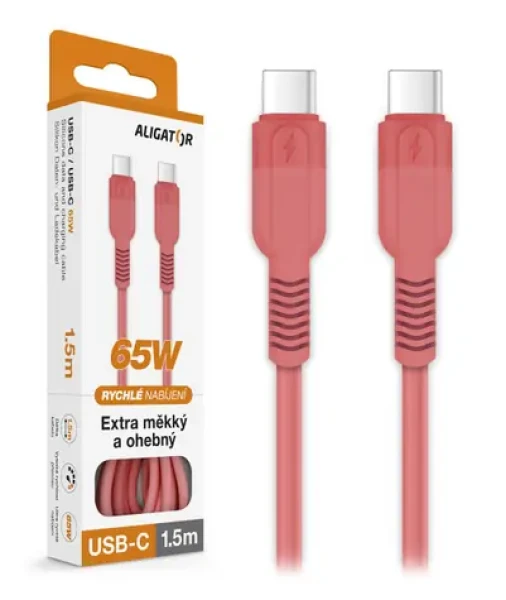 Aligator Datový kabel SoftPastels 3A 65W / USB-C/USB-C / růžový (DATKP73)