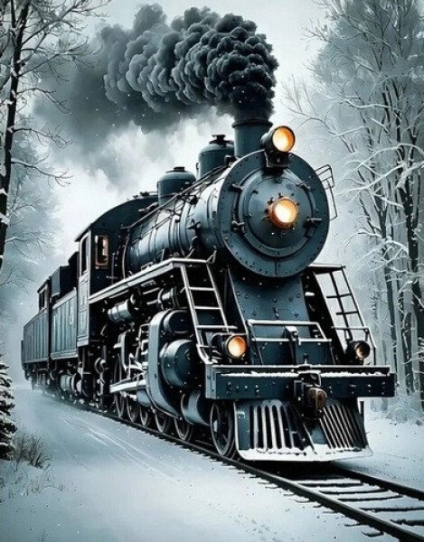 Diamantový obrázek - Parní lokomotiva 30x40 cm