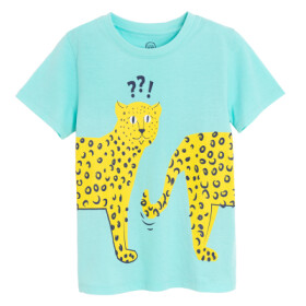 Tričko s krátkým rukávem s gepardem -světle tyrkysové - 92 LIGHT TURQUOISE