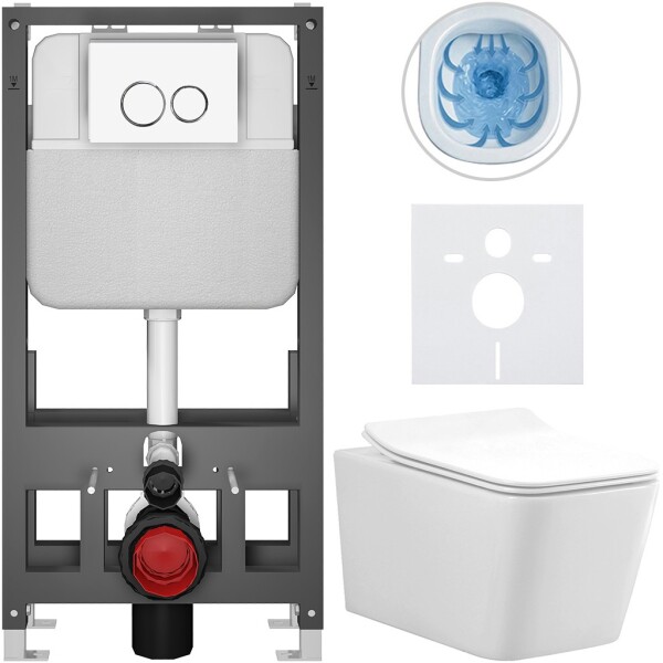 CERANO - Kompletní WC set Basic/Forte - bílá lesklá - WC tlačítko Dualo/Bílá - volně stojící - předstěnová instalace - 51x36 CER-8050BD86107