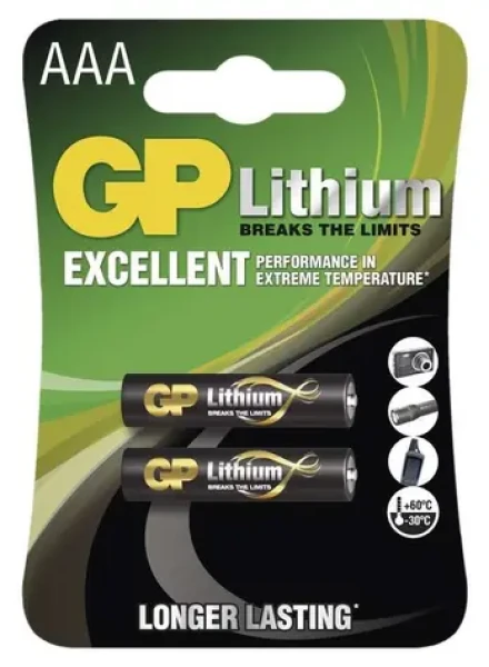 GP Lithiová baterie AAA (FR03) / Baterie / Jednorázová / 1,5 V / 2 ks (1022000412)