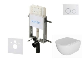 Kielle - Genesis New Set předstěnové instalace, klozetu Oudee, Rimless, sedátka softclose a tlačítka Gemini New II, lesklá bílá/chrom 30528SZ04