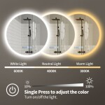 Erga Deam, kulaté LED zrcadlo 80cm, 3 barvy světla, přední osvětlení, vyhřívací podložka proti zapaření, ERG-V01-Deam-8080-CL ERG-V01-DEAM-8080-CL