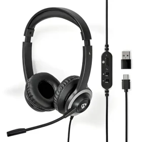 Nedis PC sluchátka černá / Sluchátka / Na uši / Skládací mikrofon / USB-C / USB-A (CHSTU310BK)