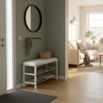 Botník / taburet, 2 police, potah černá ekokůže, kov - bílý matný lak a chrom