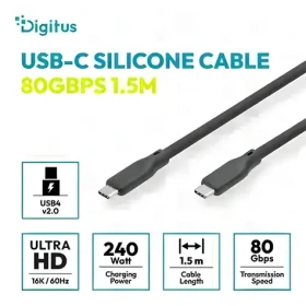 Digitus USB-C silikonový kabel černá / USB kabel / USB4 Gen2x2 / 80 Gbit/s / PD 240W / 1,5 m (AK-300350-015-S)