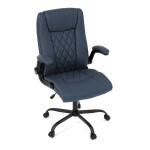 Křeslo kancelářské, tmavě modrá ekokůže, kovový kříž, kolečka na tvrdé podlahy