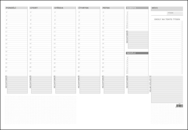 Stolní plánovač A2 týdenní mapa lištou
