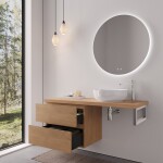 CERANO - Koupelnová skříňka Carole - dub medový + deska pod umyvadlo Navira Pro - 36 mm + konzole chrom - 140x46x51,6 CER-606213