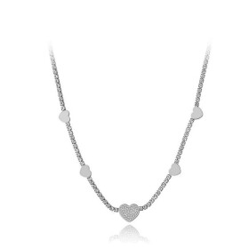 Ocelový choker náhrdelník se zirkony Stephanie - srdíčko, Stříbrná 38 cm + 5 cm (prodloužení)