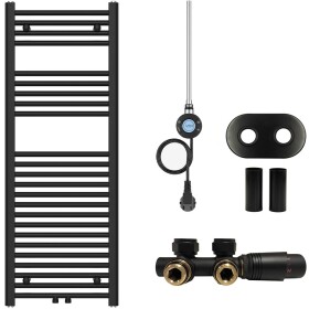 CERANO - Koupelnový radiátorový set Benito - kombinované vytápění, wifi tyč - středové připojení 50 mm - 300W - černá matná - 1200x450 mm CER-215425