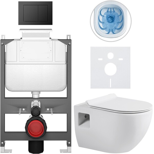CERANO - Kompletní WC set Basic/Dure - bílá lesklá - WC tlačítko Maxio/Černá - ovládání shora - předstěnová instalace - 51x35 CER-8050BD85884