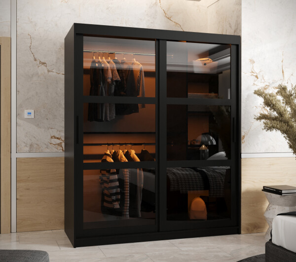 Šatní skříň Abi Dome Rozměry: 150 cm, Barva korpusu + barva dveří: Černá + Černá