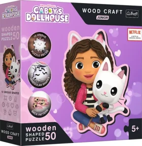 Trefl Wood Craft Junior - Puzzle - Gábinin kouzelný domek: Gábi a její kotě