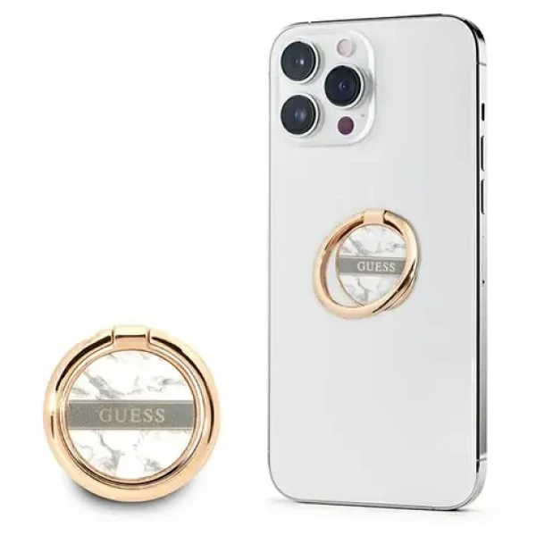 Guess Ring Stand Marble bílá / Držák na telefon / Mramorový design (GURSHCHMAG)