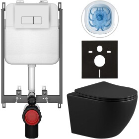 CERANO - Kompletní WC set Basic/Cesso - černá matná - WC tlačítko Modulo/Bílá - pro zazdění - 49x36 CER-8050BD86361