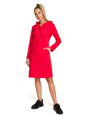 Model 18004262 Pletené šaty kapucí asymetrickou kapsou červené Moe Velikost: EU