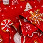 DumDekorace Vánoční přehoz, červený, s motivem vánočního pečiva Šířka: 220 cm | Délka: 240 cm