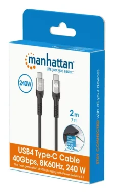 Manhattan nabíjecí kabel USB-C - USB-C 2 m černý / Kabel / USB4 / 240 W PD 3.1 / 40 Gbit/s / Thunderbolt 4 (356381)