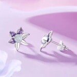 Stříbrné náušnice s motivem fialové lilie - stříbro 925/1000, Fialová