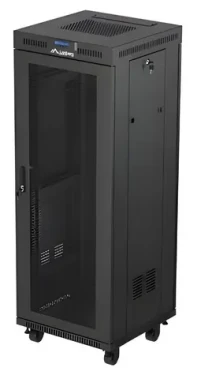 Lanberg Rack 32U/600x600 černá / Stojanový rozvaděč / 19" / Flat pack / Perforované dveře / LCD (FF01-6632-23BL)