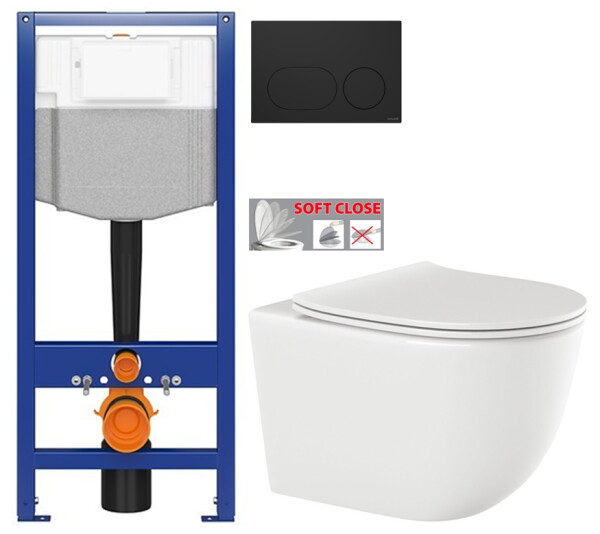 CERSANIT předstěnový instalační systém s černým tlačítkem K97-0637 + WC INVENA TINOS + SEDÁTKO K97-526 0637 NO1