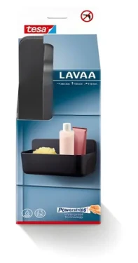 Tesa Lavaa sprchový košík M černá / Sprchový košík / samolepicí montáž bez vrtání / nosnost 3 kg (40516-00000-00)