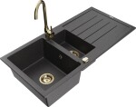 MEXEN - Andres granitový dřez s odkapávačem včetně baterie Telma, černá nakrapiany 6515-76-670200-50