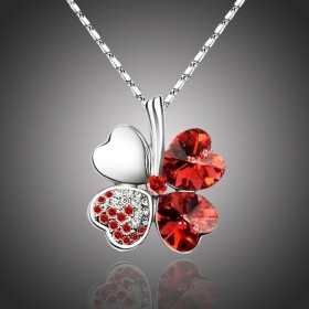 Náhrdelník Swarovski Elements Čtyřlístek pro štěstí - tmavě červený, Červená 40 cm + 5 cm (prodloužení)