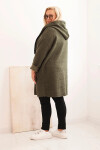 Dámský plášť Plus Size z umělé beránkové látky s kapucí a kapsami khaki UNI