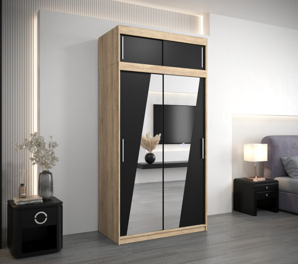Šatní skříň Abi R0 s nástavcem Barva korpusu: Dub Sonoma, Rozměry: 120 cm, Dveře: Černá