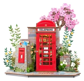 ROBOTIME Miniatura Telefonní budka s knihami a květinami