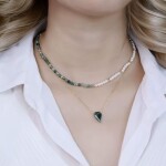 Luxusní stříbrný náhrdelník MECHOVÝ ACHÁT - perla, stříbro 925/1000, Zelená 40 cm + 5 cm (prodloužení)