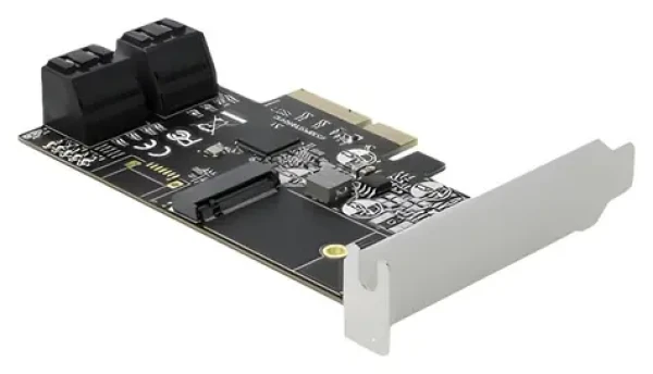 Delock PCIe x4 karta 4x SATA + 1x M.2 / Řadič / JMicron JMB585 / Serial-ATA 600 / Hot Swap / Low profile (90396)