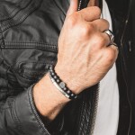 Pánský náramek Alesso přírodní kůže a chirurgická ocel, Černá 19 cm + 3 cm (prodloužení)