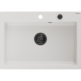 MEXEN/S - Elix granitový dřez 1-miska 700 x 500 mm, bílá, sifon černá 6526701005-20-B