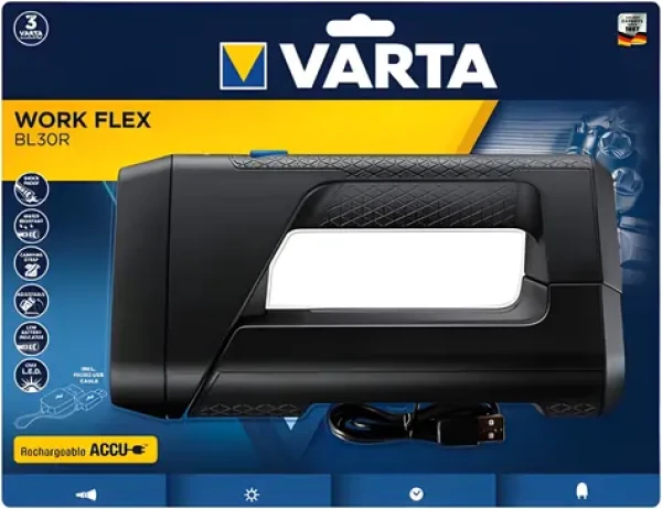 Varta Work Flex BL30R černá / Svítilna / LED / 600 lm / Li-Ion 2600 mAh / USB-C / IPX4 (18684101401)