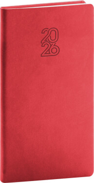 Týdenní diář 2026 NOTIQUE kapesní - Aprint červený, 9 x 15,5 cm