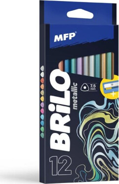 Pastelky BRILO metalické triangular s ořezávátkem - 12 ks