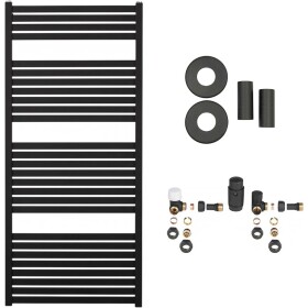 CERANO Koupelnový radiátorový set Vincenzo - ústřední vytápění - boční připojení - 600W - černá matná - 1330x600 mm