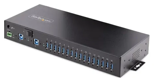 StarTech USB hub 16 portů černá / Industriální USB hub / USB 3.2 Gen 2 Type-A / 12-24 V DC / Kovové provedení (5G16AINDS-USB-A-HUB)