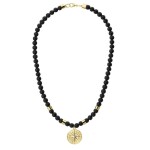 Pánský korálkový náhrdelník Diego Gold - lávový kámen, větrná růžice, Zlatá 55 cm