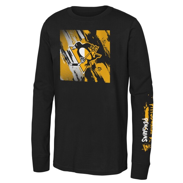 Outerstuff Dětské tričko Pittsburgh Penguins NHL Half & Half Ls Ctn Tee Velikost: Dětské S (6 - 8 let)