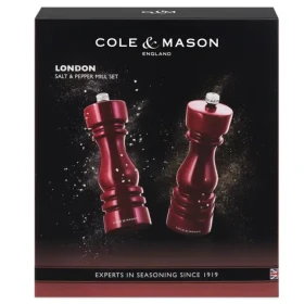 ColeMason London červená Gloss / Sada mlýnků na sůl a pepř / bukové dřevo / 18 cm / dárkové balení (H233101)