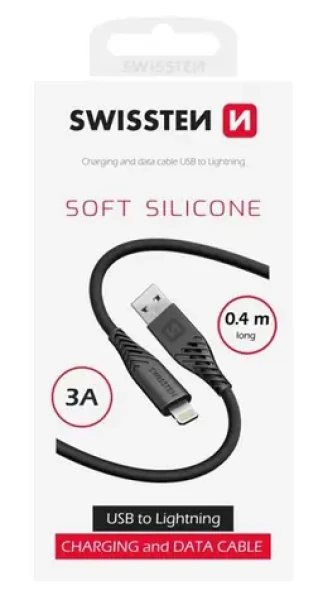 SWISSTEN SOFT SILICONE datový kabel USB - Lightning 0.4m černá (71506518)