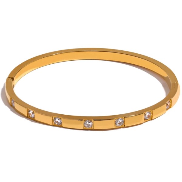 Pevný bangles náramek se zirkony, chirurgická ocel, Zlatá