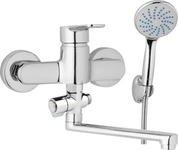 JB Sanitary Nástěnná umyvadlová a sprchová baterie MIRAM, rozteč 150 mm, otočný přepínač, s příslušenstvím, ramínko 200 mm M10 37 01