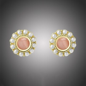 Náušnice s perlou a opálem Christelle - růžový opál, Zlatá