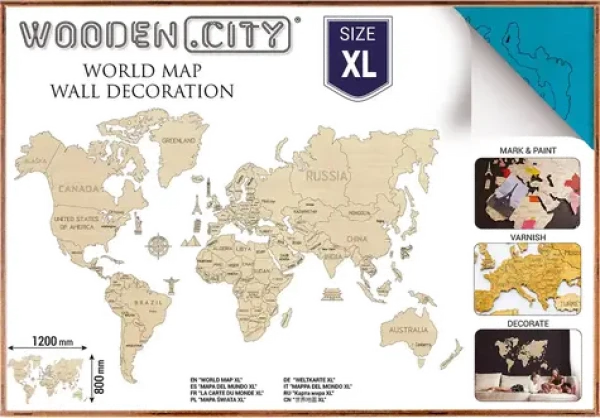 WOODEN CITY Dřevěná mapa světa velikost XL (120x80cm) modrá